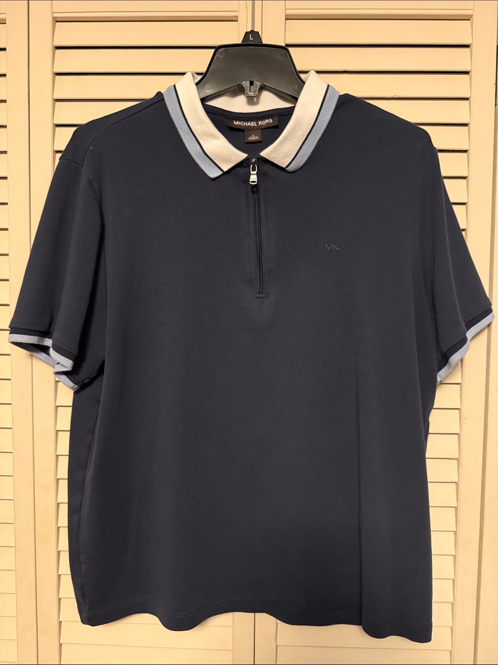 Michael Kors Navy Polo with Cream and Light Blue Trim